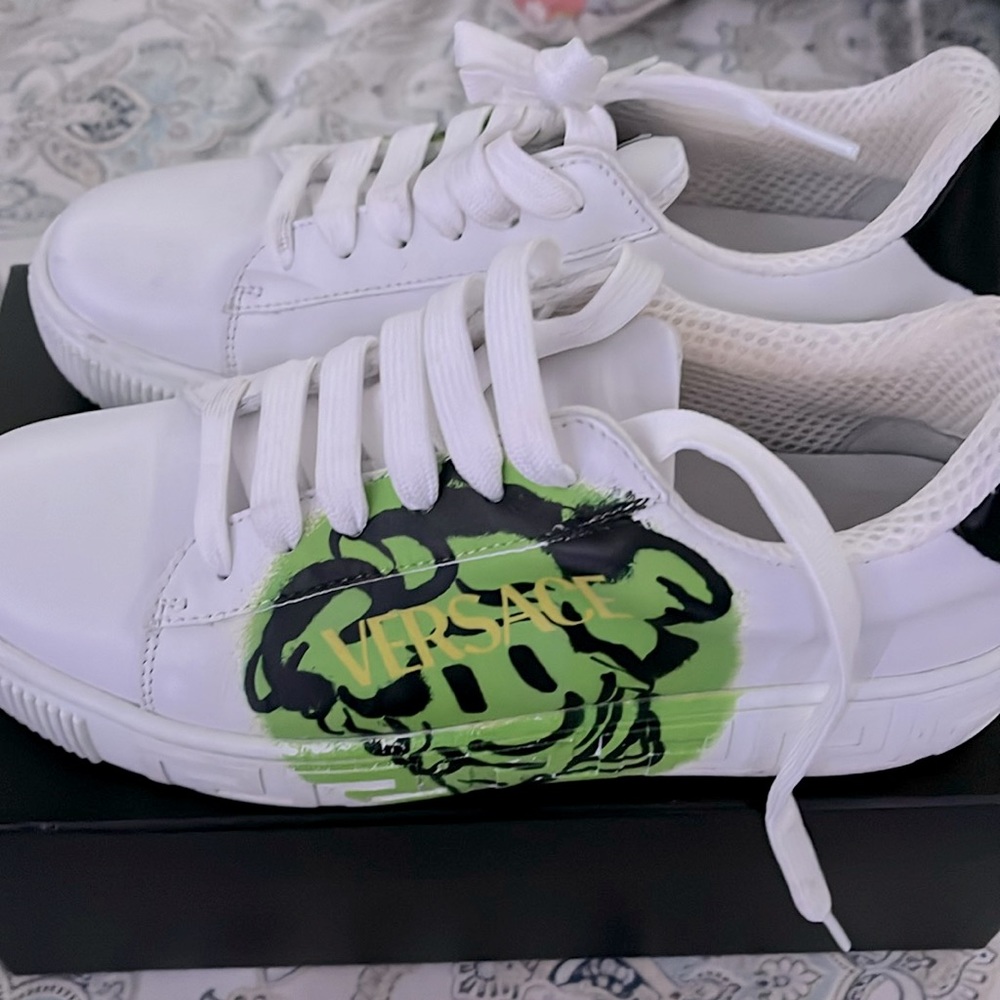 Green white and black Versace shoe